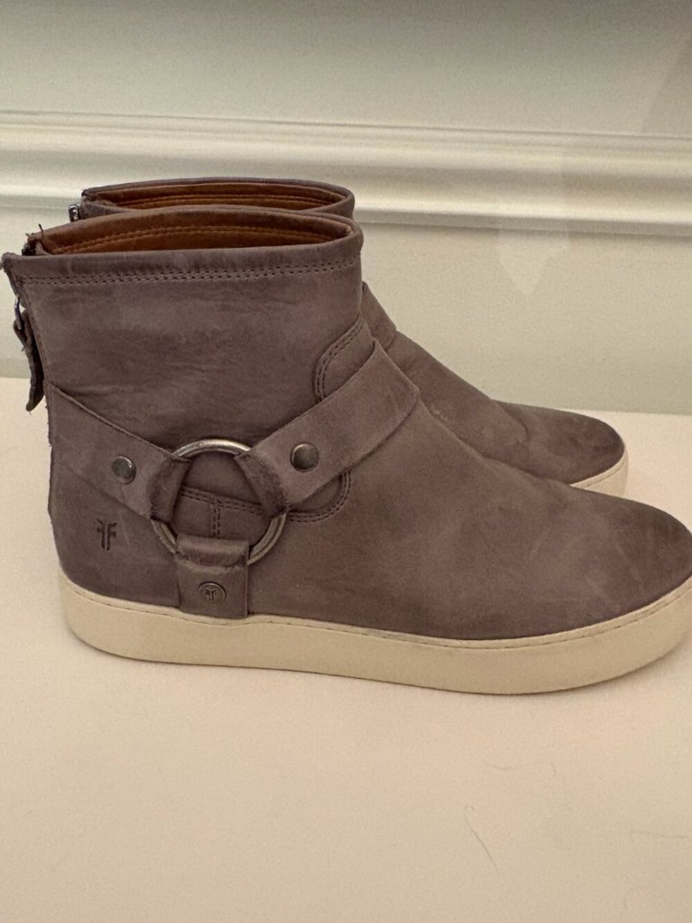 FRYE Grey Leather Moto Harness High Top Sneaker Boots
